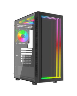 Vida Apeiron Black ARGB Gaming Case w/ Glass Side & Infinity Effect Front, ATX, 3x ARGB PWM Fans, 6-Port Fan Hub & Remote Control