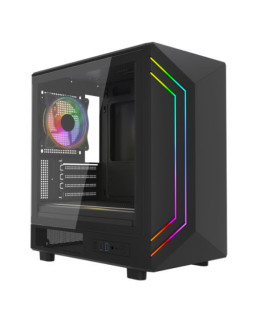 Vida Apollo M Black ARGB Gaming Case w/ Glass Window, Micro ATX, Rear ARGB Infinity Fan, Front LED Strips