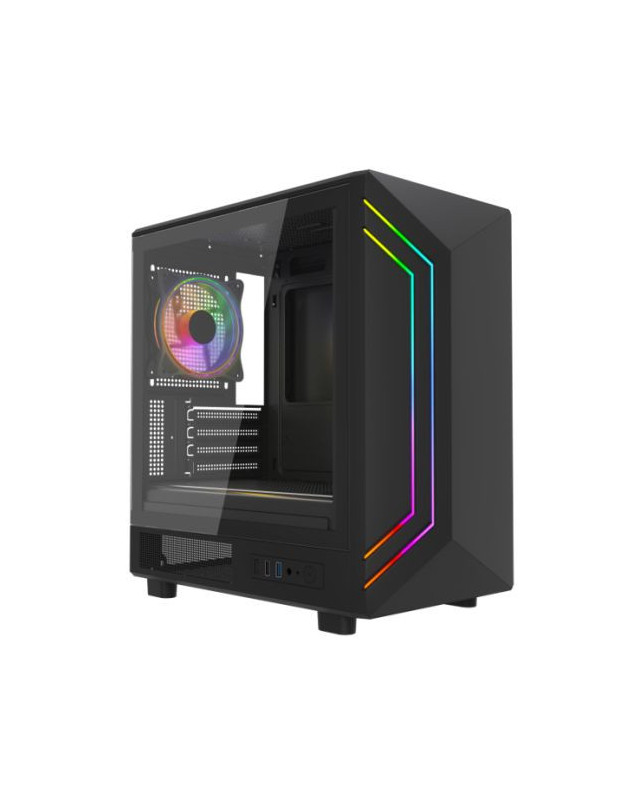 Vida Apollo M Black ARGB Gaming Case w/ Glass Window, Micro ATX, Rear ARGB Infinity Fan, Front LED Strips