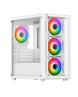 Vida Lucid White ARGB Gaming Case w/ Glass Front & Side, Micro ATX, 4x ARGB Infinity Fans