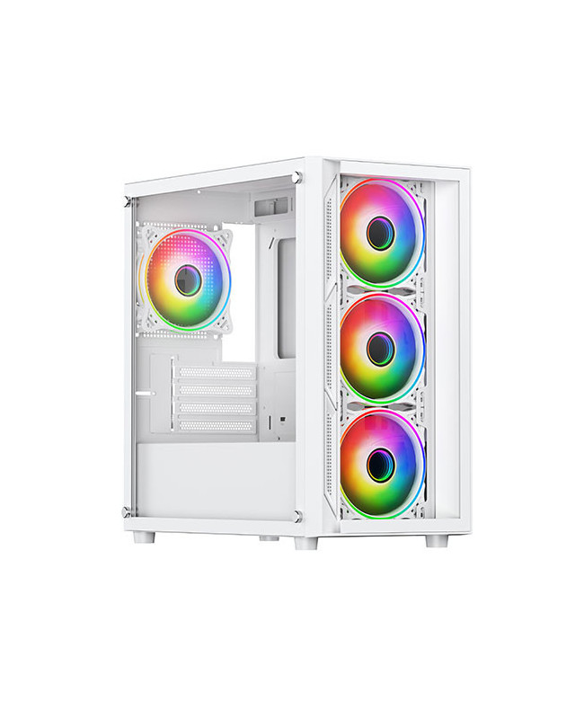 Vida Lucid White ARGB Gaming Case w/ Glass Front & Side, Micro ATX, 4x ARGB Infinity Fans