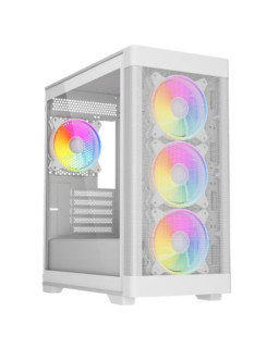 Vida Zephyr V2 White ARGB Gaming Case w/ Glass Window, Micro ATX, 4x ARGB PWM Fans, 6-Port ARGB Fan Hub & Remote Control, Mesh Front