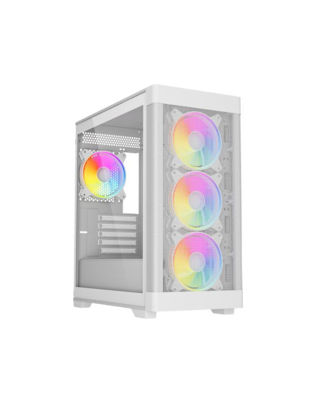 Vida Zephyr V2 White ARGB Gaming Case w/ Glass Window, Micro ATX, 4x ARGB PWM Fans, 6-Port ARGB Fan Hub & Remote Control, Mesh Front