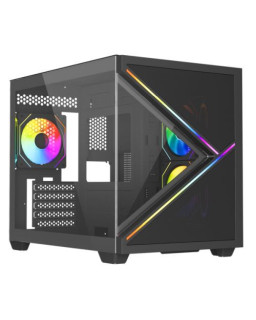 Vida Arcade Black ARGB Gaming Case w/ Glass Side & Glass/Mesh Front, Micro ATX, ARGB Strips, 3x ARGB PWM Fans, 6-Port ARGB Fan Hub & Remote Control