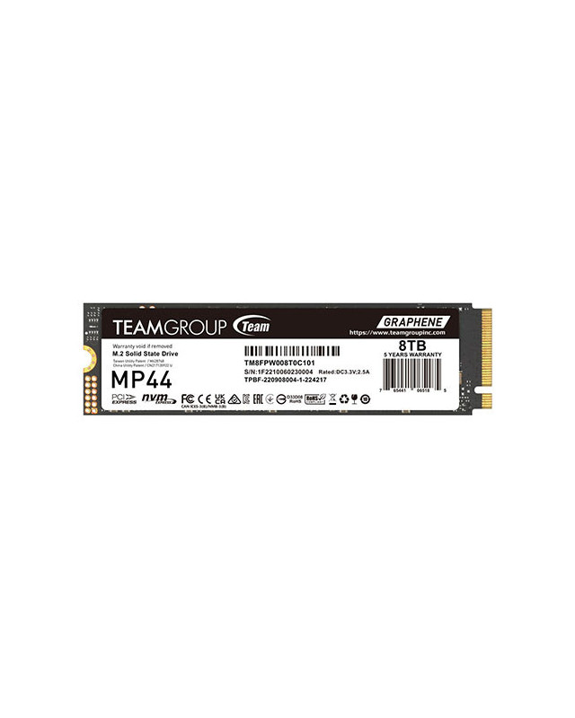 Team 8TB MP44 M.2 NVMe Gen4 SSD, M.2 2280, PCIe4, R/W 7200/6000 MB/s, Heat Dissipating Graphene Label