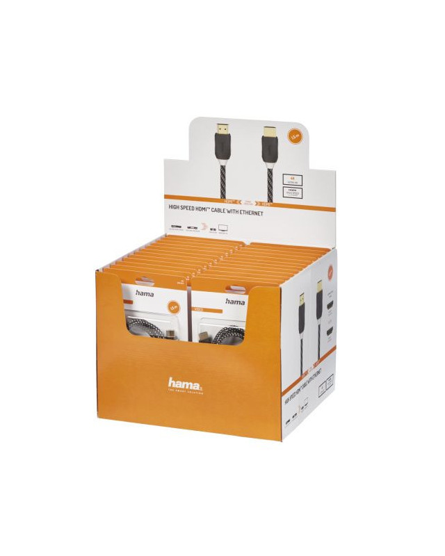 Hama High Speed HDMI Cable x24 Multipack, Ultra-HD 4K, Ethernet, Gold-Plated, Fabric, 1.5 Metre, Black, Display Case