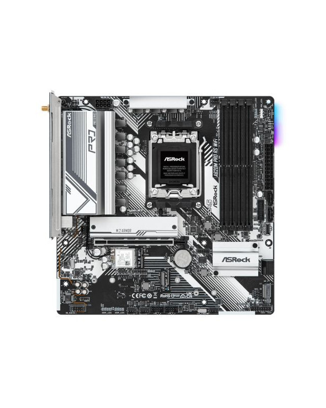 Asrock A620M PRO RS WIFI, AMD A620, AM5, Micro ATX, 4 DDR5, HDMI, DP, Wi-Fi 6E, GB LAN, PCIe4, RGB, 3x M.2
