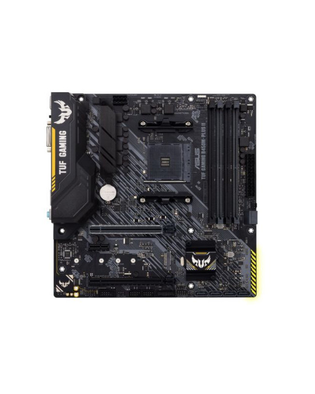 Asus TUF GAMING B450M-PLUS II, AMD B450, AM4, Micro ATX, 4 DDR4, XFire, DVI, HDMI, RGB Lighting, M.2