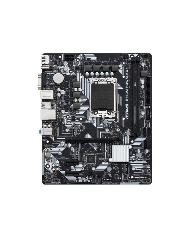 Asrock B760M-HDV/M.2 D4, Intel B760, 1700, Micro ATX, 2 DDR4, VGA, HDMI, DP, GB LAN, PCIe4, 2x M.2