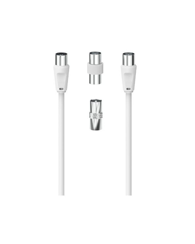 Hama 3-Part Antenna Connection Kit - 2 Metre Antenna Cable + 2x Coax Adapters, White