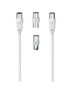 Hama 3-Part Antenna Connection Kit - 5 Metre Antenna Cable + 2x Coax Adapters, White