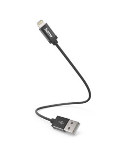 Hama Charging/Data USB-A to Lightning Cable, 480Mbps, Nylon, 0.2 Metre, Black, MFI Certified