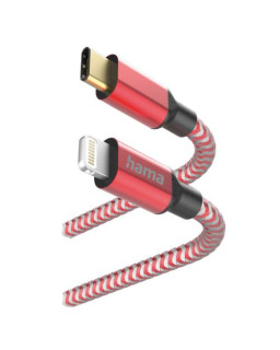 Hama Reflective Charging USB-C to Lightning Cable, 480Mbps, Nylon Sheath, Gold-Plated, 1.5 Metre, Red, MFI Certified