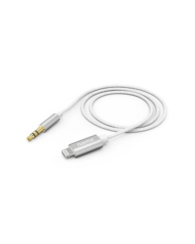 Hama Lightning Male to 3.5mm Jack Male Cable, Nylon, 1 Metre, White, MFI Certified