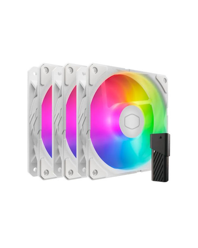 Cooler Master SickleFlow Edge 120 ARGB 12cm PWM Case Fans (3 Pack), Up to 2500 RPM, Loop Dynamic Bearing, LED Controller, White Edition