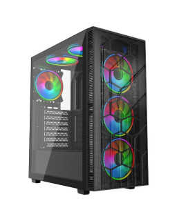 Vida Sirocco V2 Black ARGB Gaming Case w/ Glass Window, ATX, 6x ARGB Fans, Mesh Front