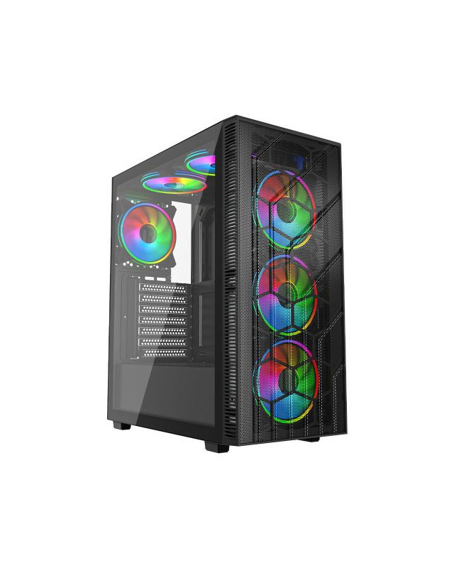 Vida Sirocco V2 Black ARGB Gaming Case w/ Glass Window, ATX, 6x ARGB Fans, Mesh Front
