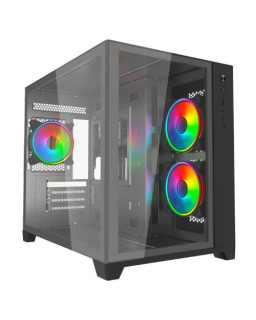 Vida Akira V2 Black ARGB Gaming Case w/ Glass Front & Side, Micro ATX, 3x ARGB PWM Fans, 6-Port ARGB Fan Hub & Remote Control