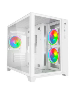 Vida Akira V2 White ARGB Gaming Case w/ Glass Front & Side, Micro ATX, 3x ARGB PWM Fans, 6-Port ARGB Fan Hub & Remote Control