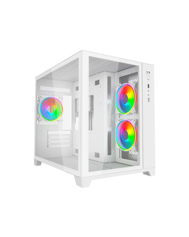Vida Akira V2 White ARGB Gaming Case w/ Glass Front & Side, Micro ATX, 3x ARGB PWM Fans, 6-Port ARGB Fan Hub & Remote Control