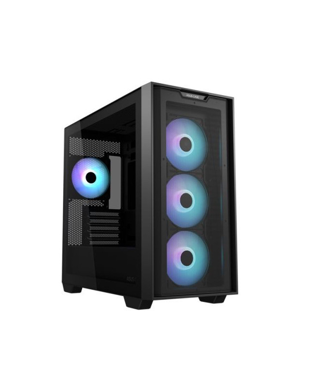 Asus A21 Plus ARGB Gaming Case w/ Glass Window, Micro ATX, 4x ARGB Fans, 380mm GPU & 360mm Radiator Support, Asus BTF Compatible, Black