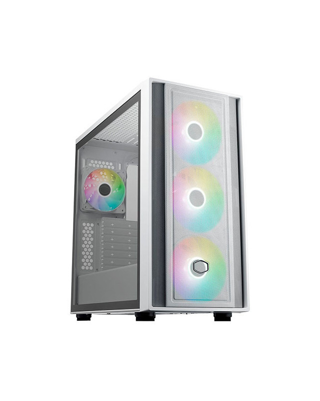 Cooler Master MasterBox 600 Gaming Case w/ Glass Side, E-ATX, 4x ARGB Fans, ARGB Fan Hub, FineMesh Front, USB-C, Asus BTF Compatible, White