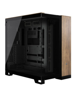 Corsair 6500X Dual Chamber Gaming Case w/ Glass Side & Front, ATX, Mesh Panels, USB-C, Asus BTF Compatible, Black/Walnut Wood