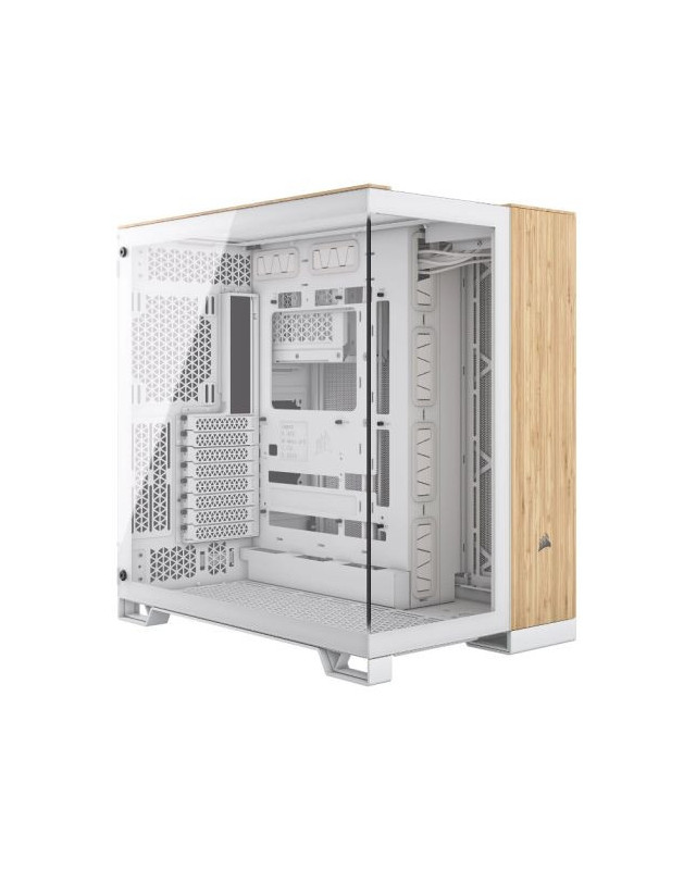Corsair 6500X Dual Chamber Gaming Case w/ Glass Side & Front, ATX, Mesh Panels, USB-C, Asus BTF Compatible, White/Bamboo Wood