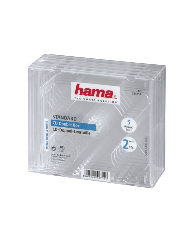 Hama 5x Double CD/DVD/Blu-Ray Cases, 2 Discs per case, Transparent