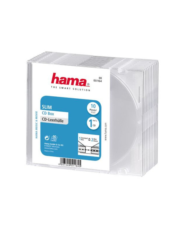 Hama CD/DVD/Blu-Ray Slim Jewel Cases x10, Transparent