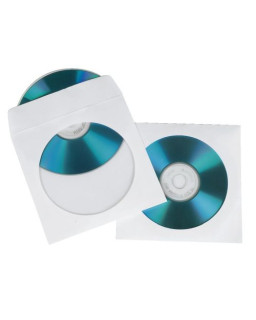 Hama CD/DVD/Blu-Ray Protective Sleeves x100, White Paper, Transparent Window
