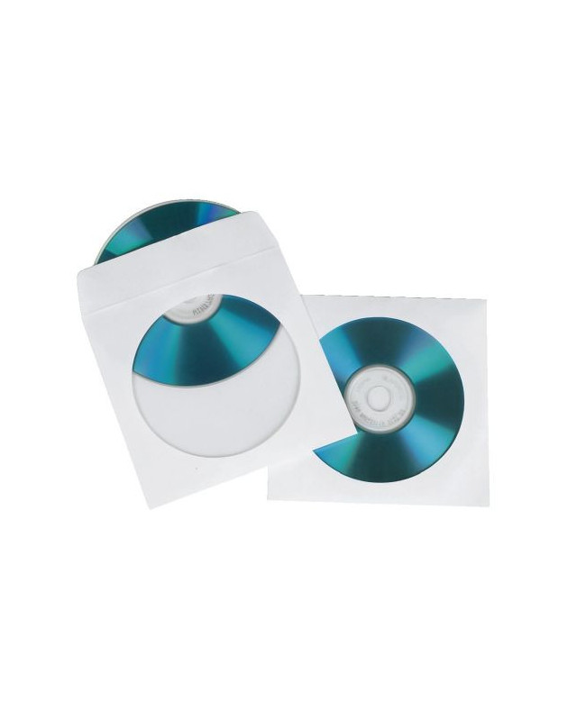 Hama CD/DVD/Blu-Ray Protective Sleeves x100, White Paper, Transparent Window