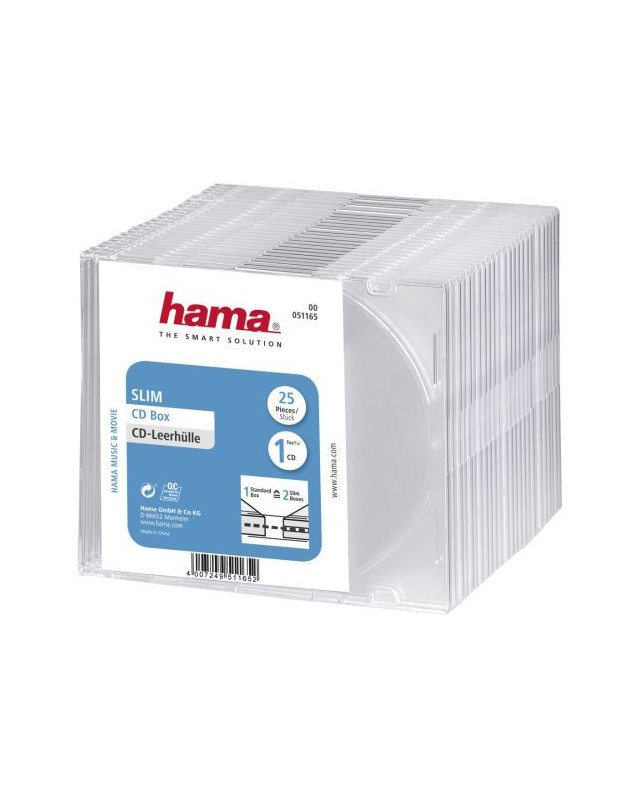Hama CD/DVD/Blu-Ray Slim Jewel Cases x25, Transparent