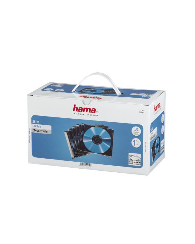 Hama CD/DVD/Blu-Ray Slim Jewel Cases x50, Transparent/Black
