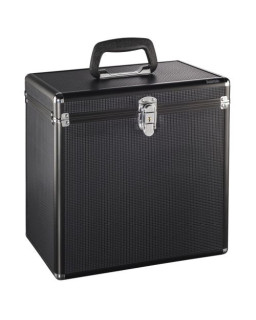 Hama 50 LP Case, Up to 50 LPs, Aluminium Look, Lockable, Black