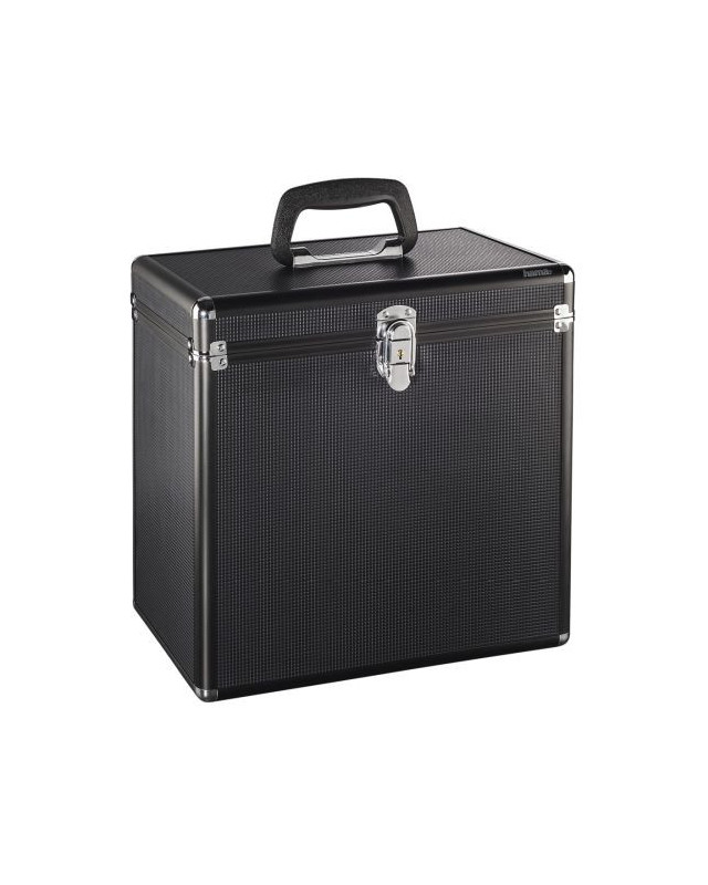 Hama 50 LP Case, Up to 50 LPs, Aluminium Look, Lockable, Black