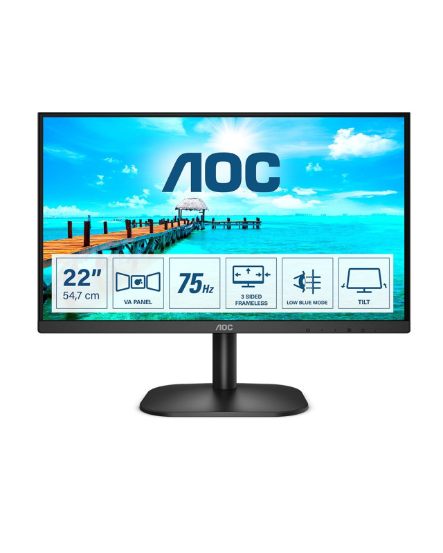AOC 21.5" 3-Side Frameless Monitor (22B2H/EU), 1920 x 1080, 4ms, VGA, HDMI, 75Hz, VESA