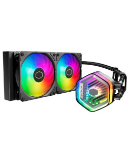 Cooler Master MasterLiquid 240 Atmos ARGB Liquid CPU Cooler, 240mm, Dual Chamber Design, 2x ARGB Fans, Customisable Pump Cover, Black