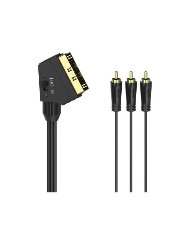 Hama Video Cable - Scart Male to 3x RCA Male (Video/Stereo), Gold-Plated, 1.5 Metre