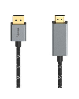 Hama DisplayPort Male to HDMI Male Converter Cable, Ultra-HD 4K, 1.5 Metre, Black/Grey