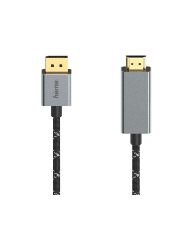Hama DisplayPort Male to HDMI Male Converter Cable, Ultra-HD 4K, 1.5 Metre, Black/Grey