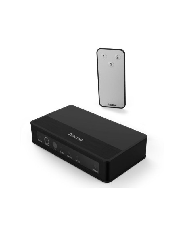 Hama 3x1 4K-HDMI Switch with Remote Control, 3 Inputs, 1 Output, Aluminium