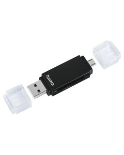 Hama Basic External USB 2.0 OTG Card Reader, USB-A + Micro B, SD/microSD, Black, USB Powered