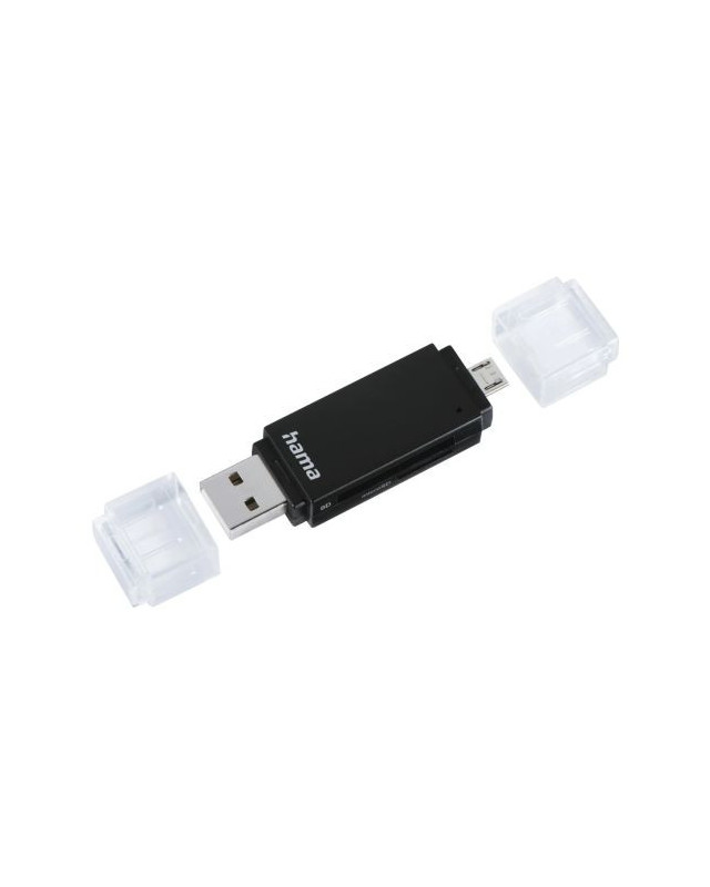 Hama Basic External USB 2.0 OTG Card Reader, USB-A + Micro B, SD/microSD, Black, USB Powered