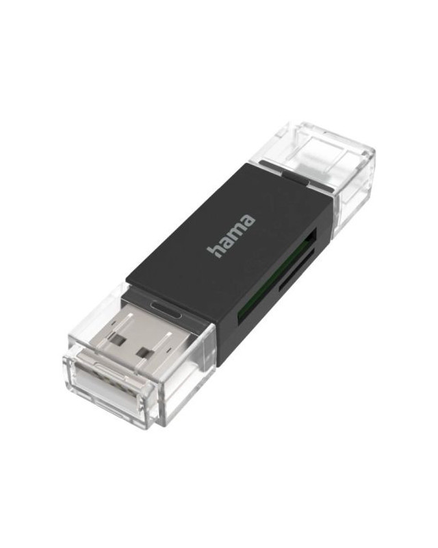 Hama External USB 2.0 OTG Card Reader, USB-A + Micro USB, SD/microSD, Black, USB Powered
