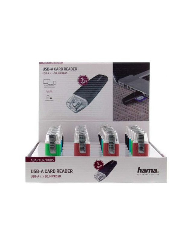 Hama External USB 2.0 Card Reader x24 Multipack, SD/microSD, Various Colours, Display Case