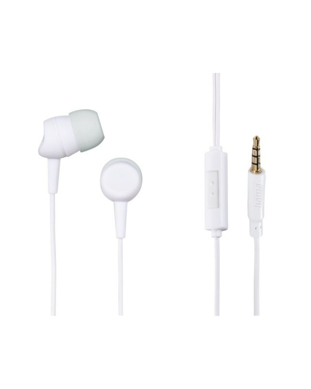 Hama (Kooky) In-Ear Earset, 3.5mm Jack, Inline Microphone, Answer Button, Cable Kink Protection, White