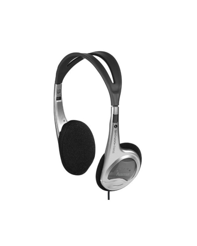 Hama (HED4407) On-ear Stereo Headphones, 3.5 mm Jack, 30mm Drivers, 1.5m Cable, Silver/Black