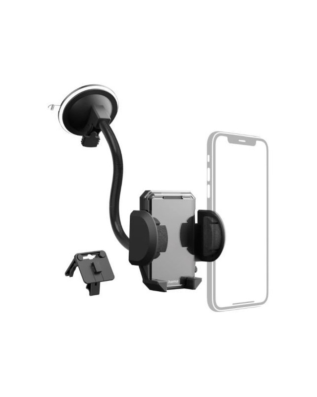 Hama (Multi) 2-in-1 Mobile Phone Holder, Suction Cup/Grating Clamp, Flexible Arm, 360° Rotation