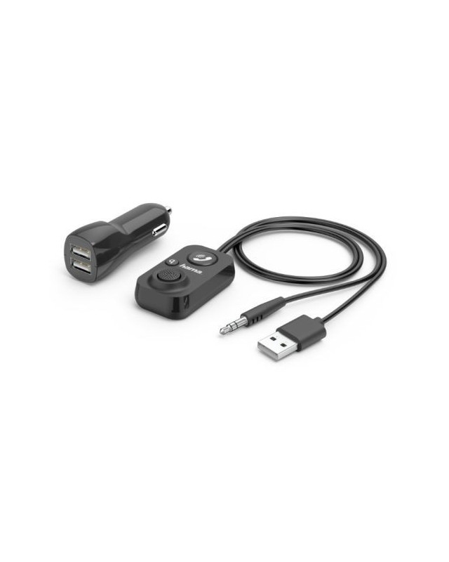 Hama Bluetooth Hands-Free Receiver for Cars, 3.5mm Jack for AUX-In, 12V Charger, 2x USB-A, 1m Cable
